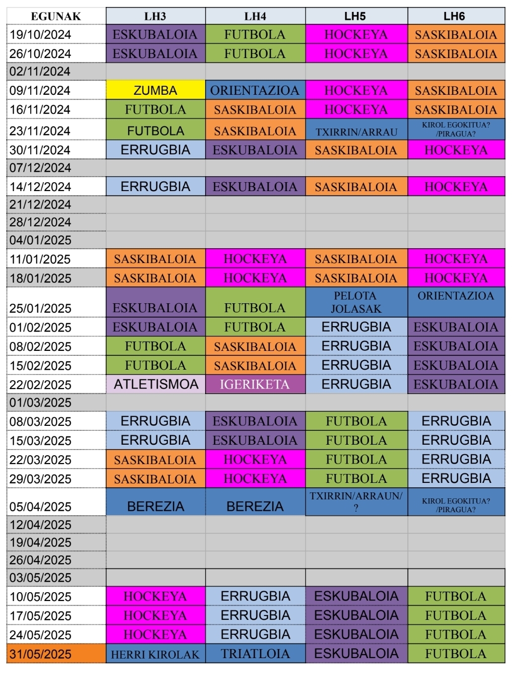 Eskola Kirola Egutegia 24-25