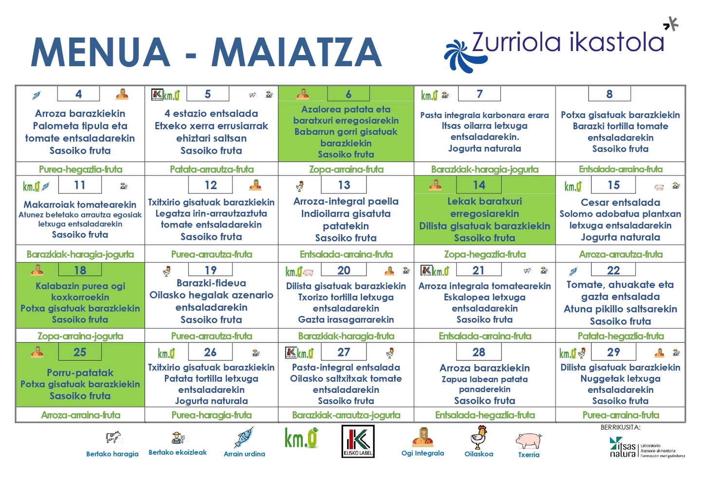 Maiatzeko menua 2026
