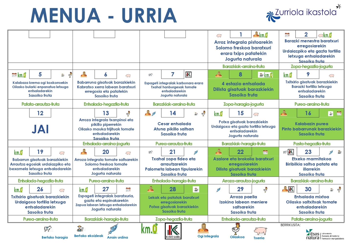 Jangelako menua 2026 urria